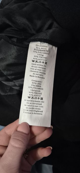 Palton bărbătesc mărimea 44 corespunde mărimii S