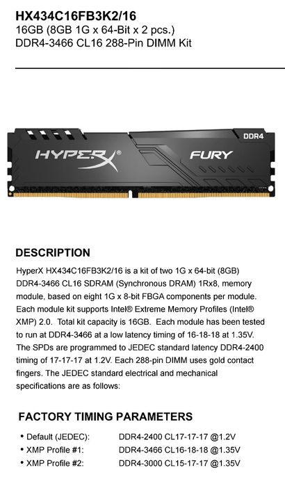 HyperX DDR4 16GB 3466Mhz