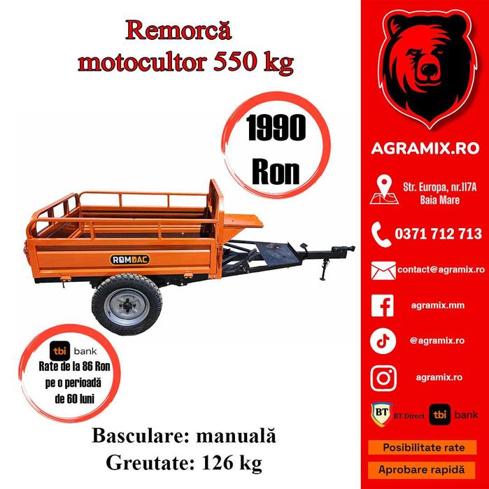 Remorca motocultor noua 450 kg  Agramix
