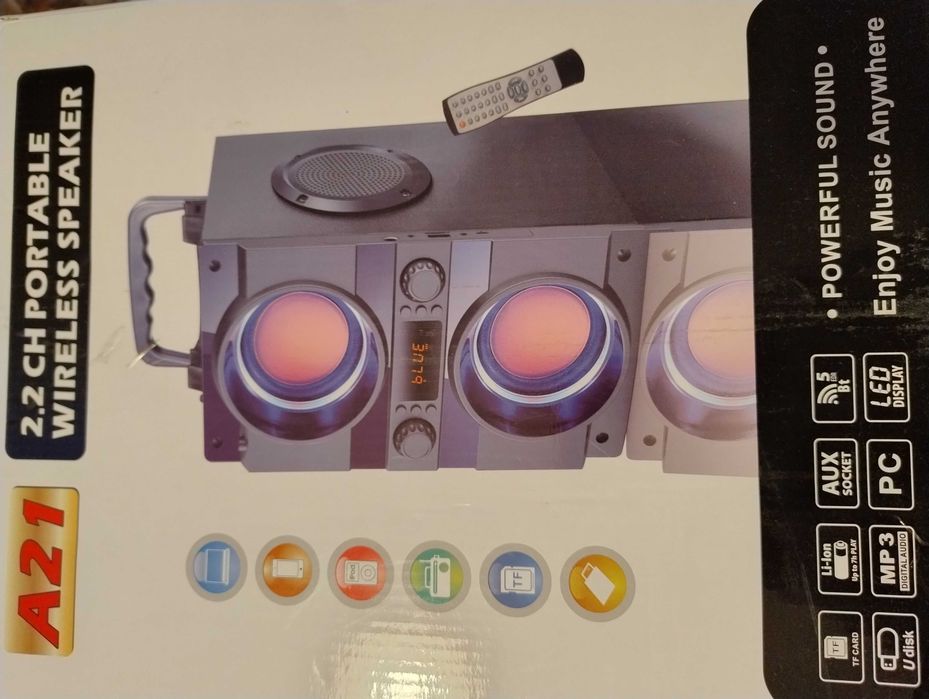 Bluetooth 5.0 тонколона стерео FM,USB,LED цветни светлини,дистанционно