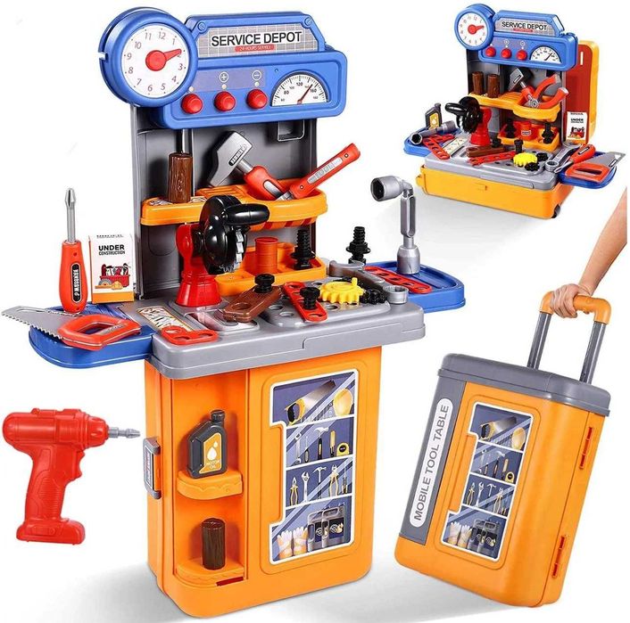 Детский игровой набор инструментов в мобильном чемодане верстак дрель