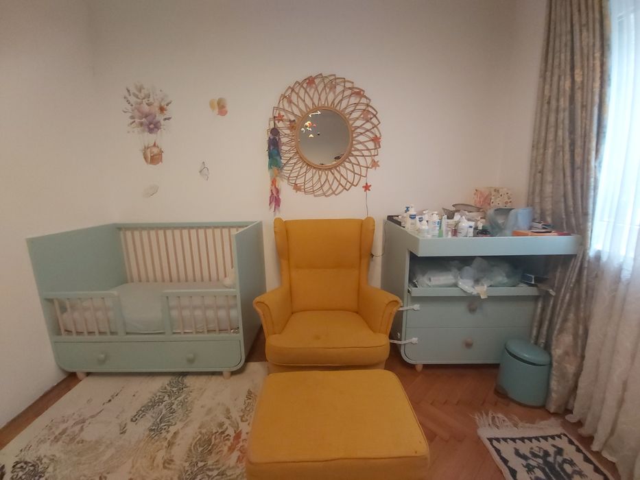 Set Ikea patut bebe+masa de infasat+dulap haine