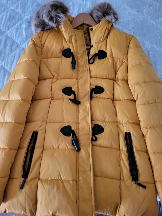 KVL by KENVELO, Jacheta dama cu gluga si aspect matlasat, Galben, XL