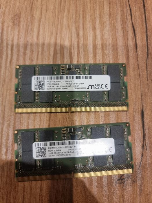 1 БРОЙ Ram DDR5 Micron 16GB 5600mhz за лаптоп