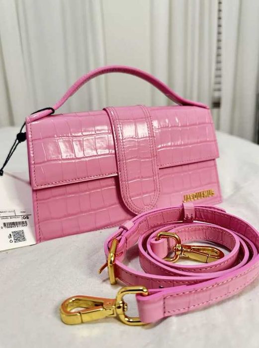 Geanta Jacquemus Le Grand Bambino Roz - Piele cu Textura Crocodil