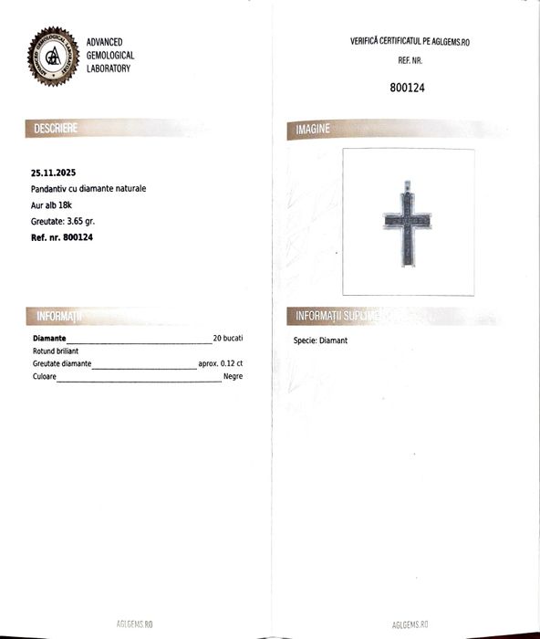 Cruciulita Zancan din aur de 18K cu diamante naturale negre