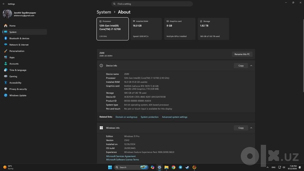 Komputer gaming uchun i7 12700