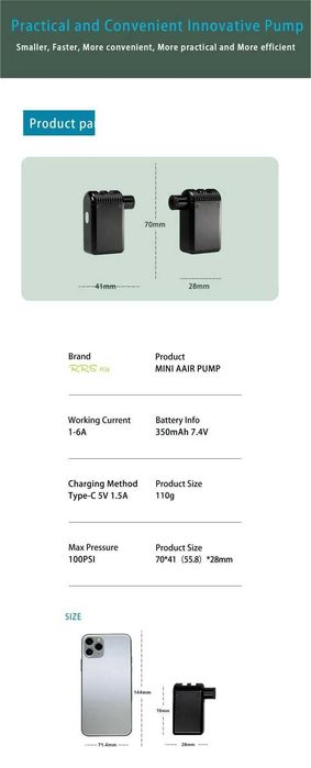 Портативный карманный велосипедный насос Rrskit, электрический
