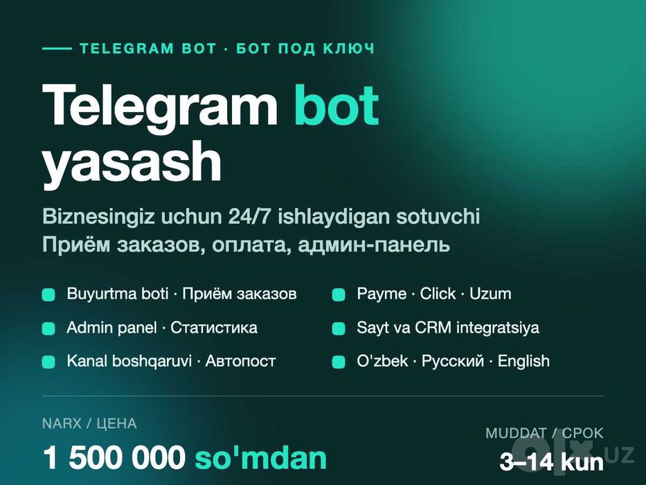 Telegram bot yasash / Создание Telegram-бота под ключ