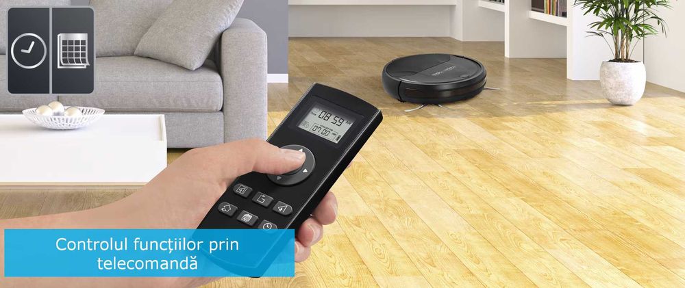 Aspirator robot folosit Rowenta X-Plorer Aqua Serie 20, sistem spălare, programabil, telecomandă, stație de încărcare, autonomie aprox. 30 min, Negru