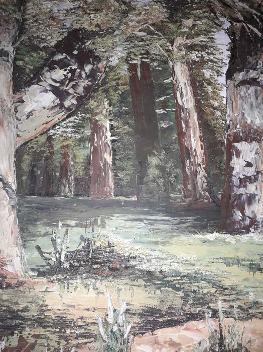 Tablou Monumental de Pădure 162x107cm Ulei pe PFL Anii '80 Ramă Masivă