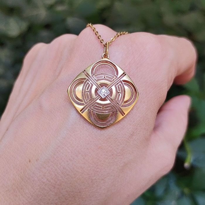 pandantiv Art Deco, aur 14k, diamant, certificat