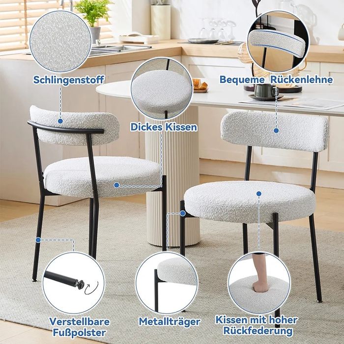 NOU Set 6 scaune, stofă, boucle