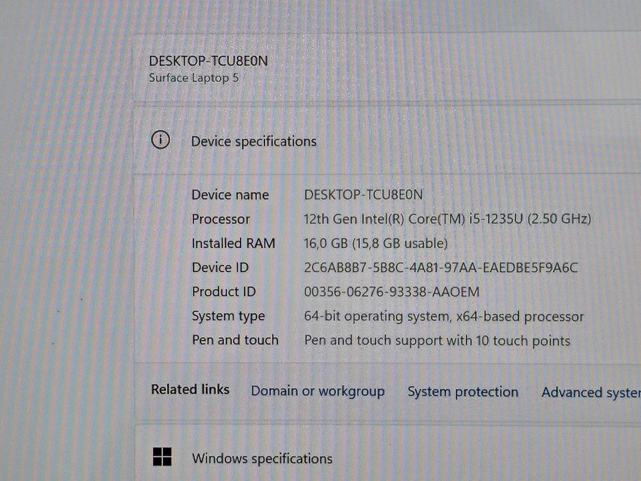 Microsoft Surface Laptop 5, i5-1235U, ram 16 gb, ssd 512 gb