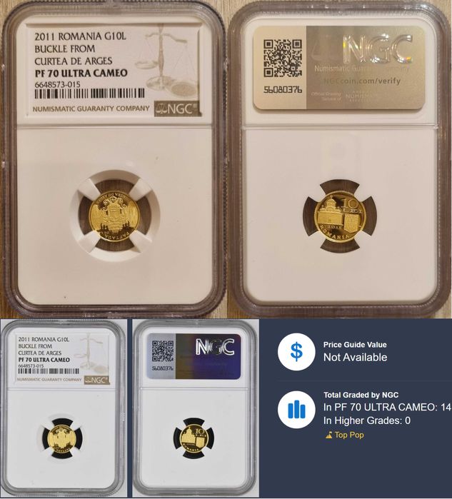 Moneda istoria aurului BNR Paftaua Curtea de Arges gradata NGC PF 70