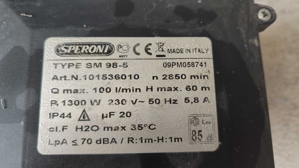 Продавам части от италианска самозасмукваща помпа SPERONI SM 98-5