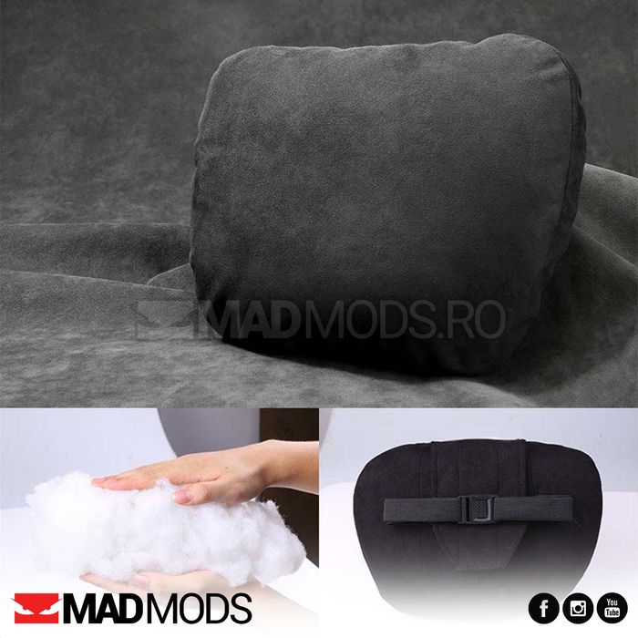 Pernute tetiera auto, reglabile, alcantara, negre, cu scai, Universale