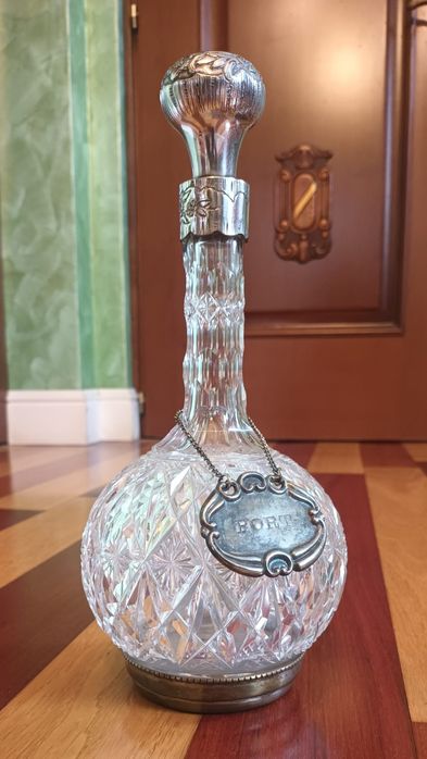 Sticla veche din cristal și metal Argintat!