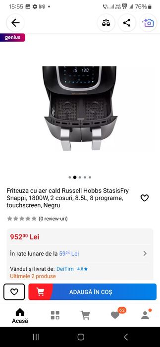 Friteuza cu aer cald Mare cu2 cosuri 8,5L Russell Hobbs Noua cu GARANT