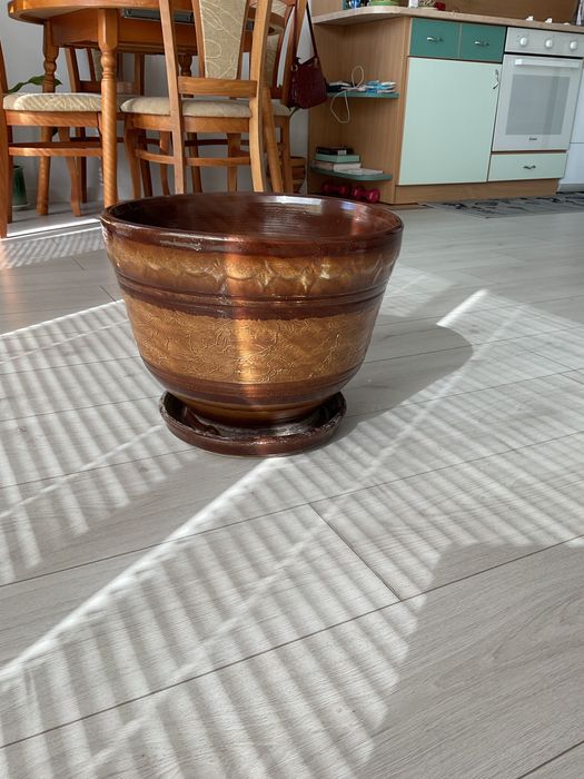 голяма керамична саксия ф 38см подложка за поливане ф30