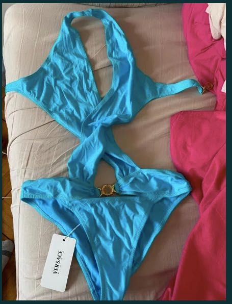 Costum de baie intreg monokini VERSACE import Italia turcuaz M 750 RON