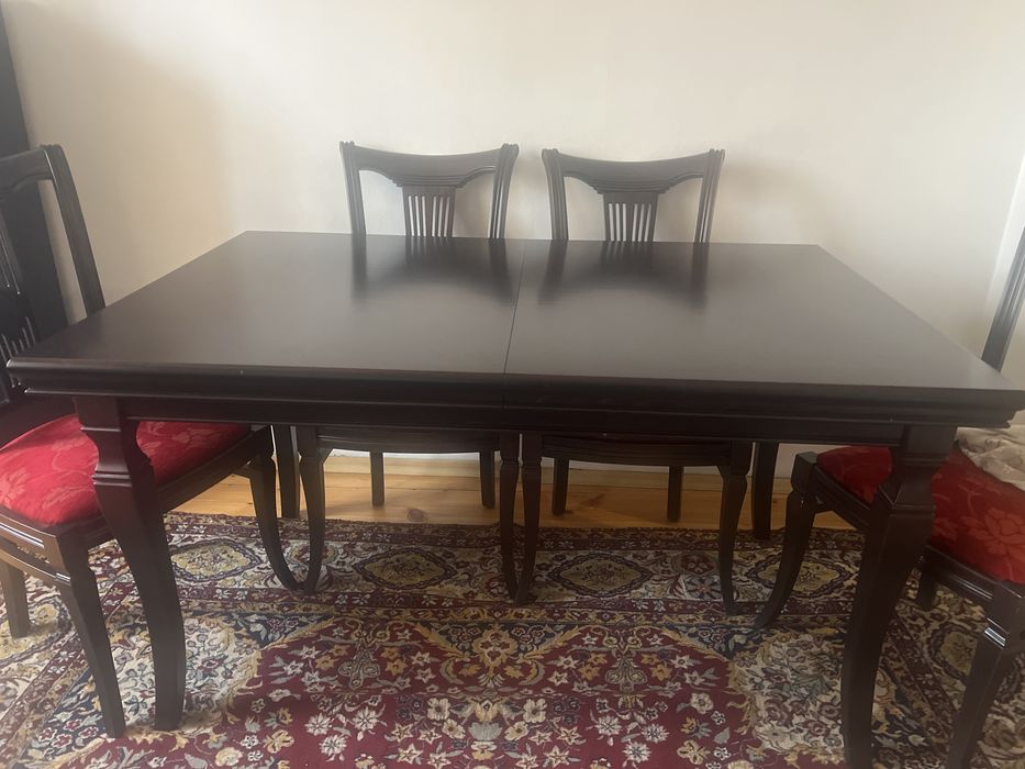 Маса масив, разтегателна и 6 стола