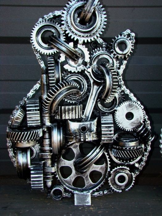 Sculptura fier- Decor industrial de perete Chitara-Doar 3 disponibile.