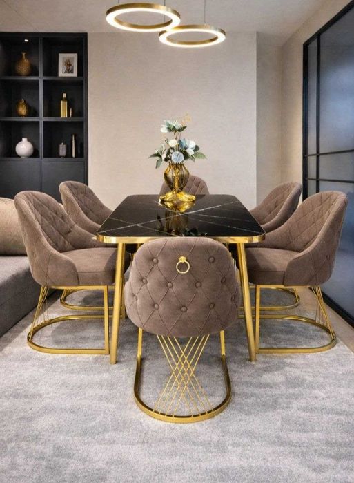 Zamonaviy ovqatlanish stoli va stullari.  Oбеденный стол и стулья