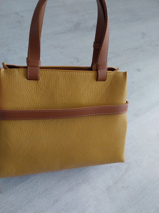 Чанта естествена кожа цвят горчица
