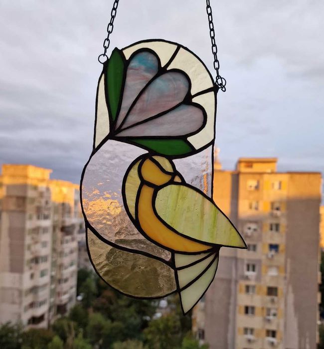 Vitraliu pasăre 25x17cm