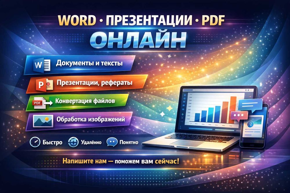 Компьютерные услуги удалённо, Word, презентации, PDF — онлайн.