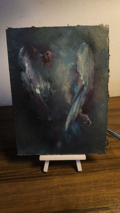 Tablou cu pasare în ulei abstractizata (26.5 x 15.5 cm)