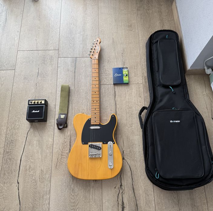 Chitara Squier Classic Vibe 50s + Marshall Mini Amp + Set Elixir Strings + Husa chitara Thomann +  Ernie Ball Strap