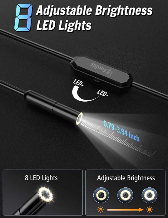 Endoscop HD 1920P cu LED, IP67, cablu 5m