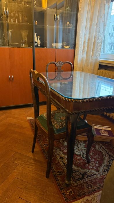 Masa extensibila lemn masiv cu geam de sticla cristal