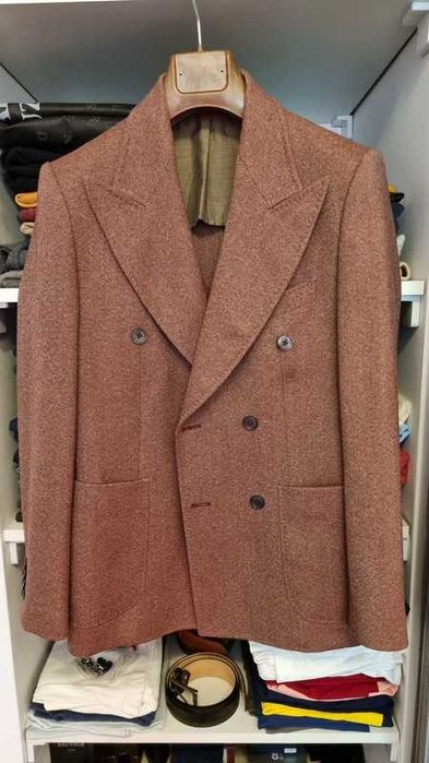 Sacou barbat Double Breasted Royal Hem, mar. 44, roz inchis, 100% lana