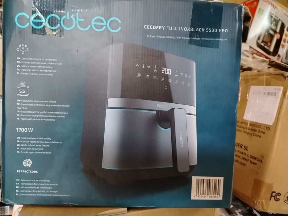 Friteuza cu aer cald, fara ulei Cecotec Full Inox 5500 Pro, 1700W 5.5L  Control tactil, 8 programe presetate, Noua
