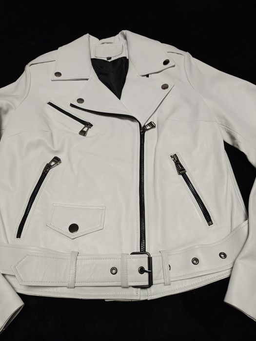 Jacheta, geaca piele naturala, alb, noua