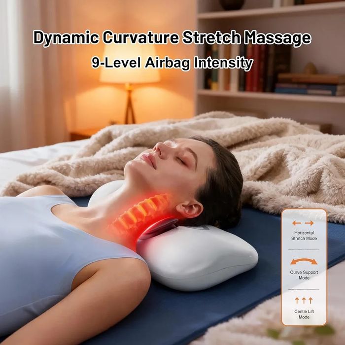 Aparat masaj cervical 3-in-1 EPROICKS: incalzire, vibratii, tractiune, fara fir, USB, 3 moduri, 9 trepte.