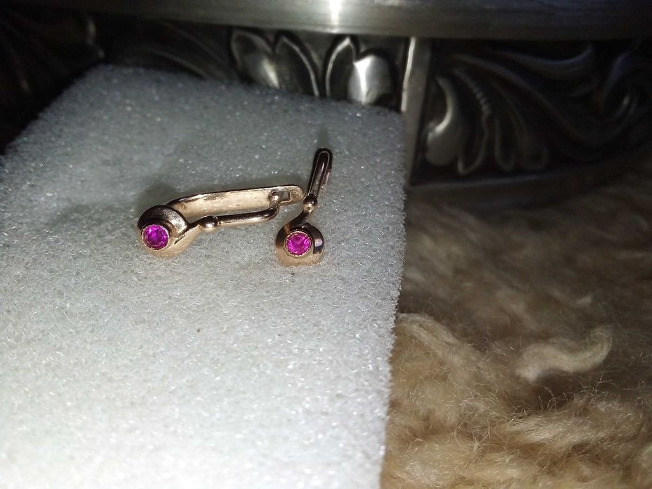 Антикварни руски златни обеци 583  с рубинчета