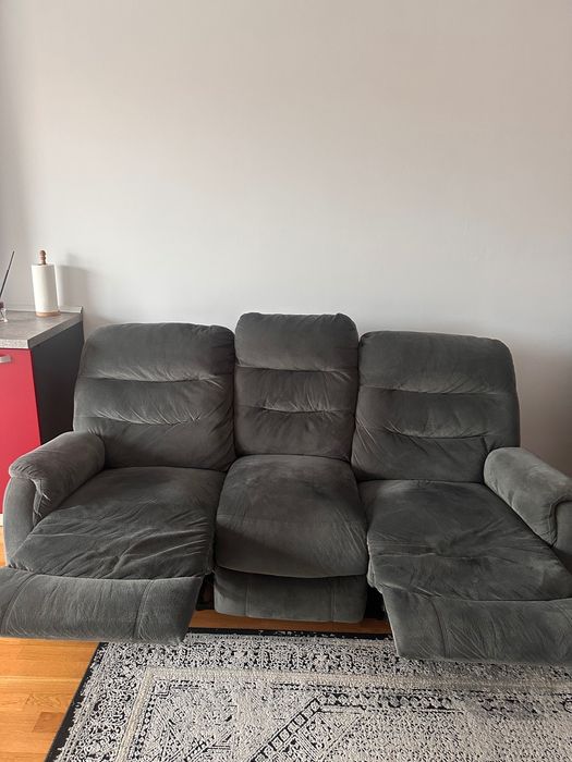 Fotoliu si Canapea Kring cu 3 locuri, 2 reclinere si 3 trepte de confort, Gri, 193 x 100 x 101 cm