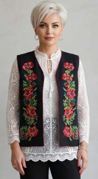 Vestă XL, bumbac, tradițională, cu trandafiri roz