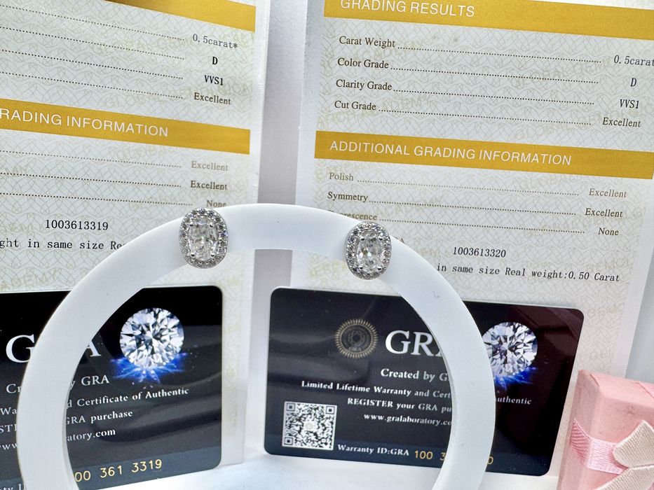 Сребърни обеци с мойсанит (Диамант) 0.5 карата