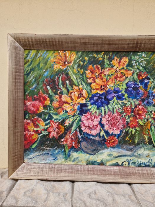 Много добра антикварна майсторска картина масло върху платно