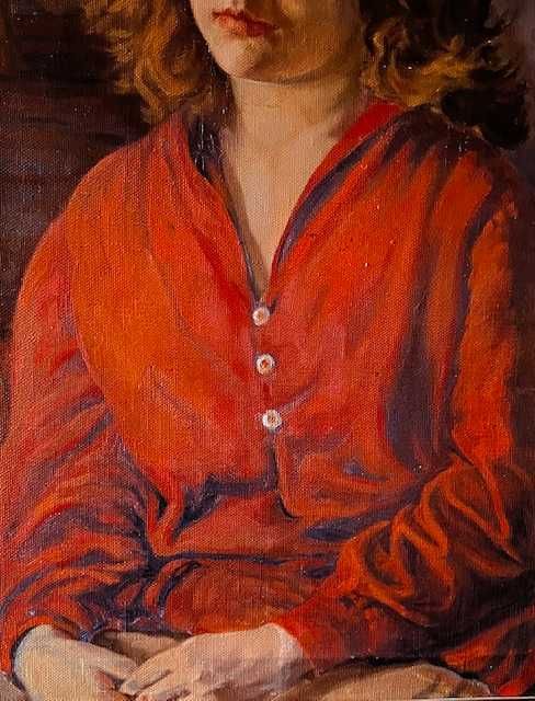 "FATA IN ROSU" IMPECABIL! Superb Tablou f VECHI, sem datat 1931, 70x50