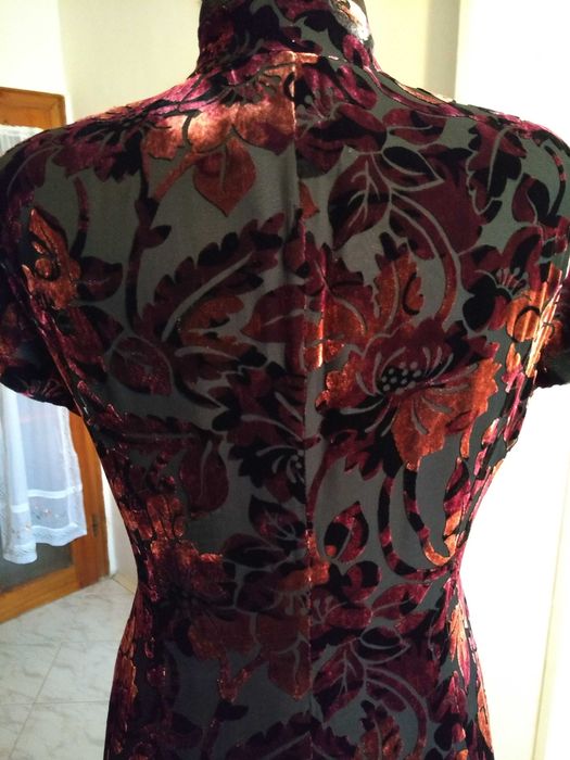 Естествена коприна - официална рокля, коприна и кадифе в черно и бордо