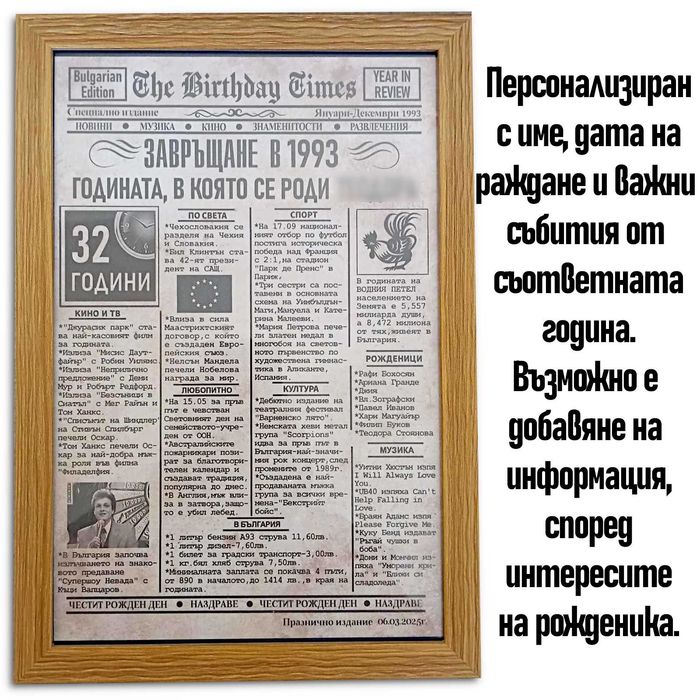 Персонализиран "вестник" за рожден ден-оригинален подарък за ценители