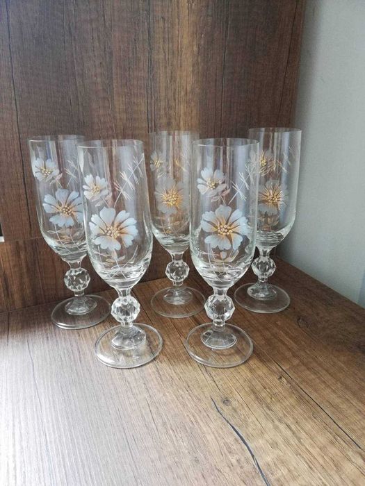 Кристални чаши за шампанско с позлата НОВИ ретро рисуван кристал