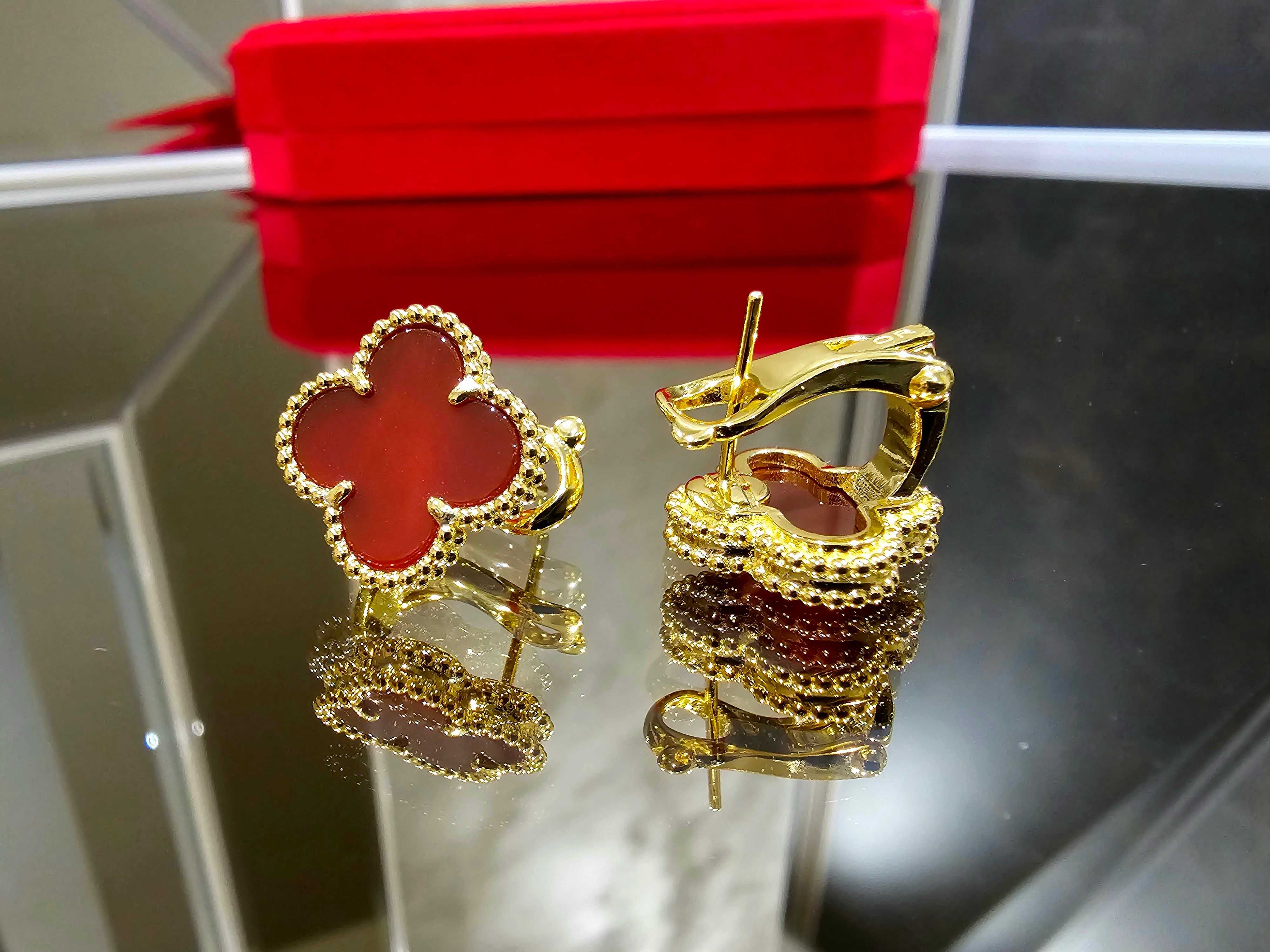 Van Cleef & Arpels VCA Gold Red Alhambra Clips Clover Дамски Обеци гр ...