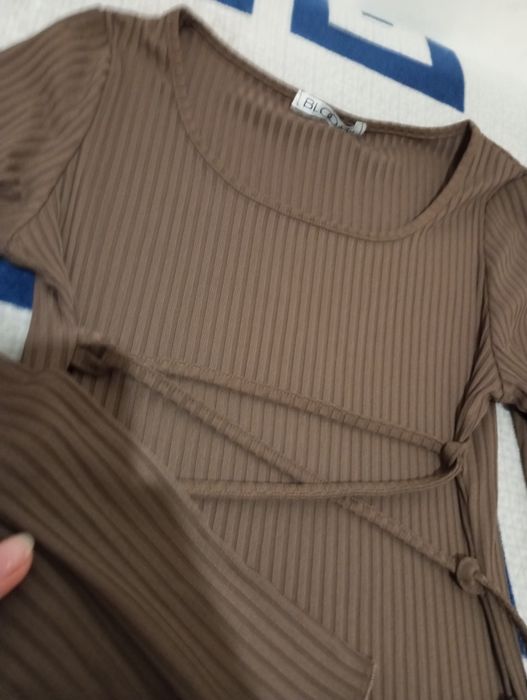 Платье на завязках, коричневый